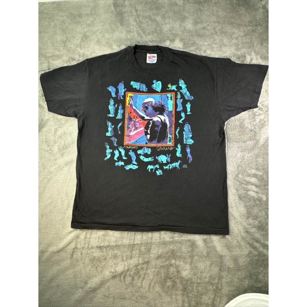 Vintage 90s Carlos Santana Milagro T Shirt Single Stitch Tour Concert Rock XL